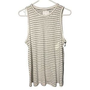 Every Linen Blend Women's Tank Top White/Black Striped‎ Sleeveless Shirt Size M